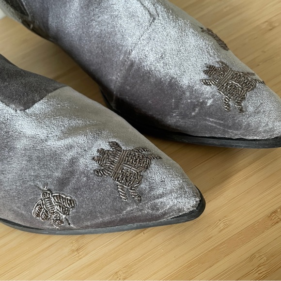 Topshop Women's Gray Velvet Cowboy Boots Embroidered Silver Insects 35 5 - Picture 6 of 12